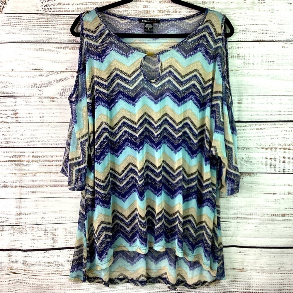 ROBERT LOUIS PLUS SIZE XL TOP BLUE CHEVRONβ BLOUSE SPRING SUMMER BEACH GUC
